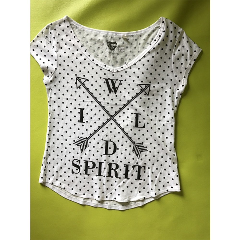 Modern Lux Cross Bow Print Polka Dots Top Sz S